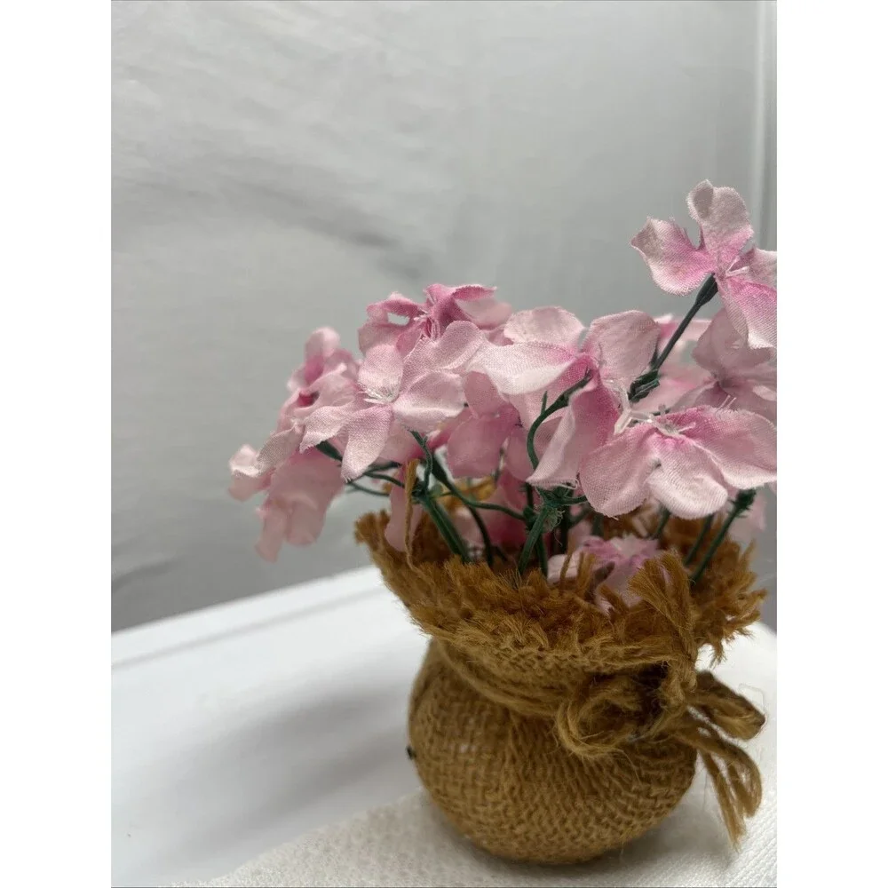 Pink Flowers Burlap Floral Arrangement Cluster Decor Doll 5.5